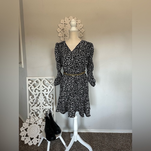 Scoop NYC Dresses & Skirts - Size Large polka dot Asymmetrical ruffle hem dress with 3/4 sleeves!